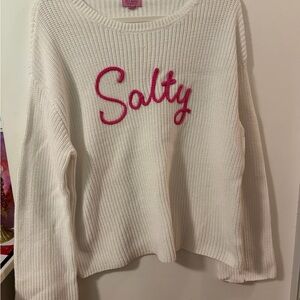 Miami White Sweater with Pink 'Salty' Design